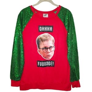 A Christmas Story Oh Fudge! Sequined Sleeve Top | Size Medium